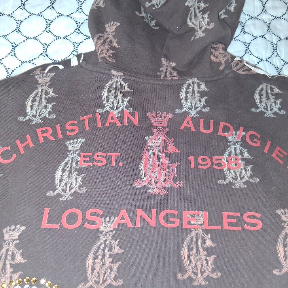 Christian Audigier Designer Hoodie - Adult Men's Size XXL | FLAW : BROKEN ZIPPER